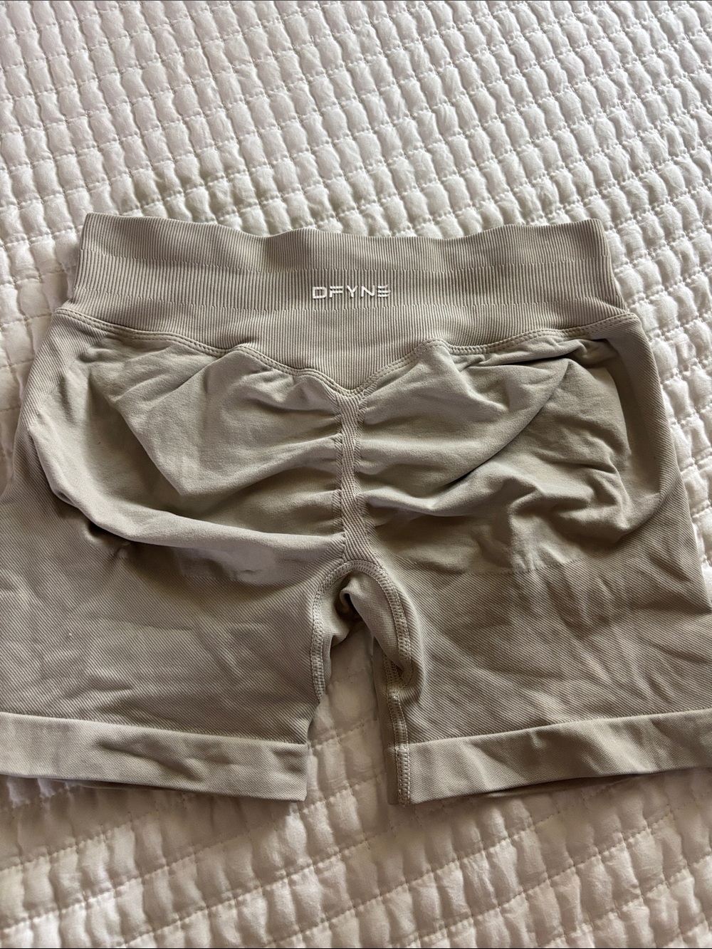 Dyfne Light Taupe High-Waist Bike Shorts with Ribbed Waistband